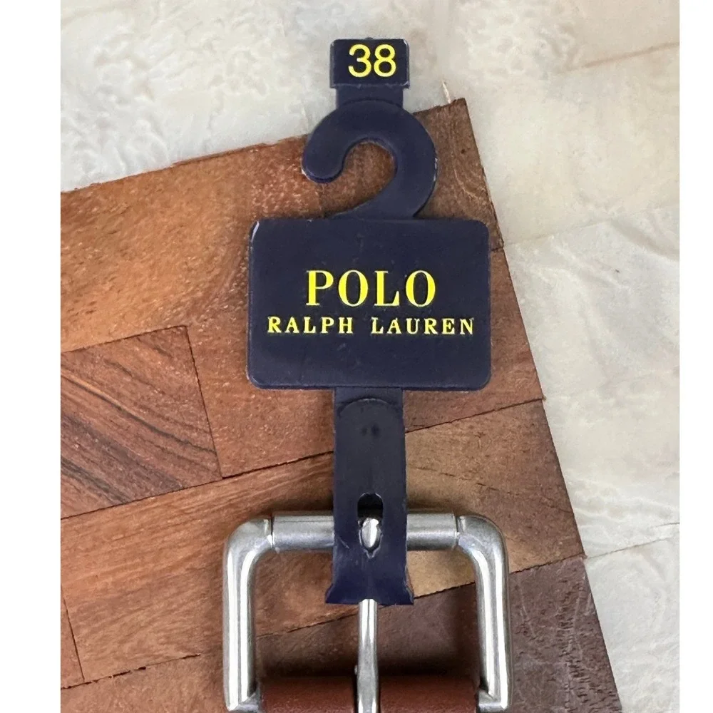 Polo Ralph Lauren Belt 38 Brown New‎ Leather Silver Roller Buckle Classic